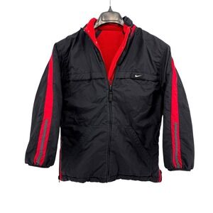 Y2K Nike Reversible Jacket Black/Red Fleece Lined Pre-Owned Youth Large (14-16)